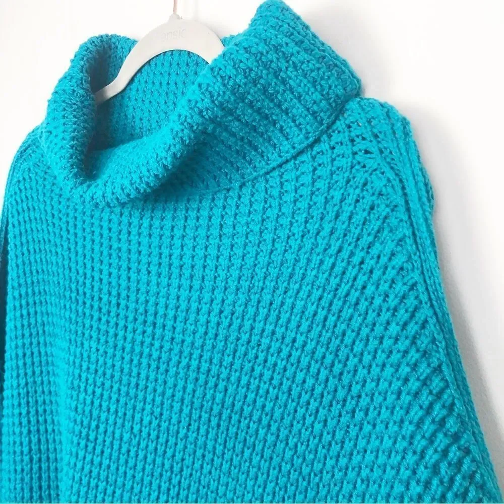 FREE PEOPLE | Park City Chunky Knit Teal Cowl Neck Sweater Women’s Size Medium - Picture 5 of 12